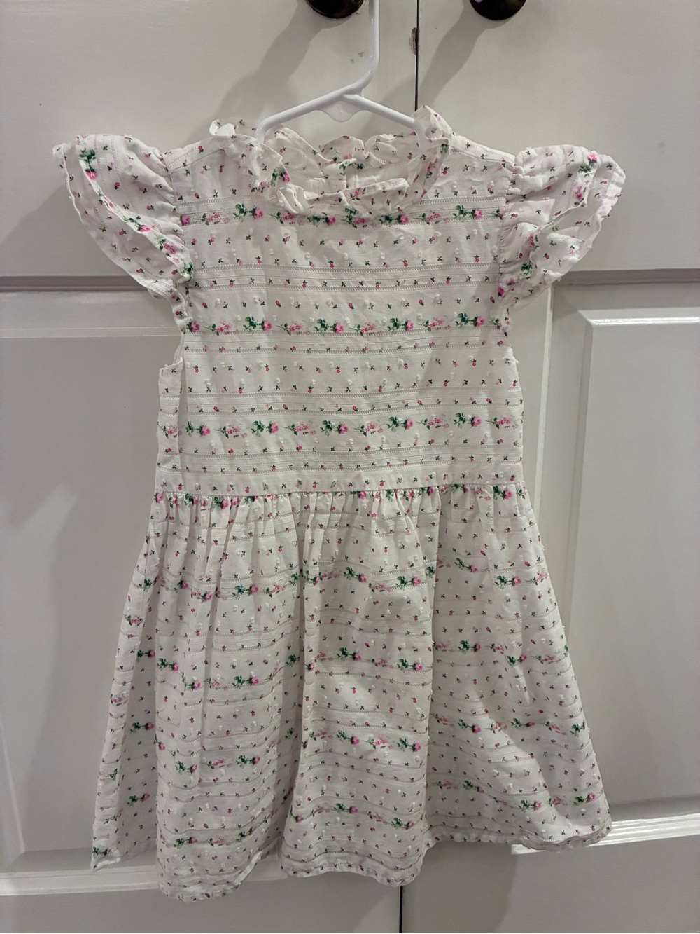Janie and Jack White Dress with Pink and Green Floral Trim
